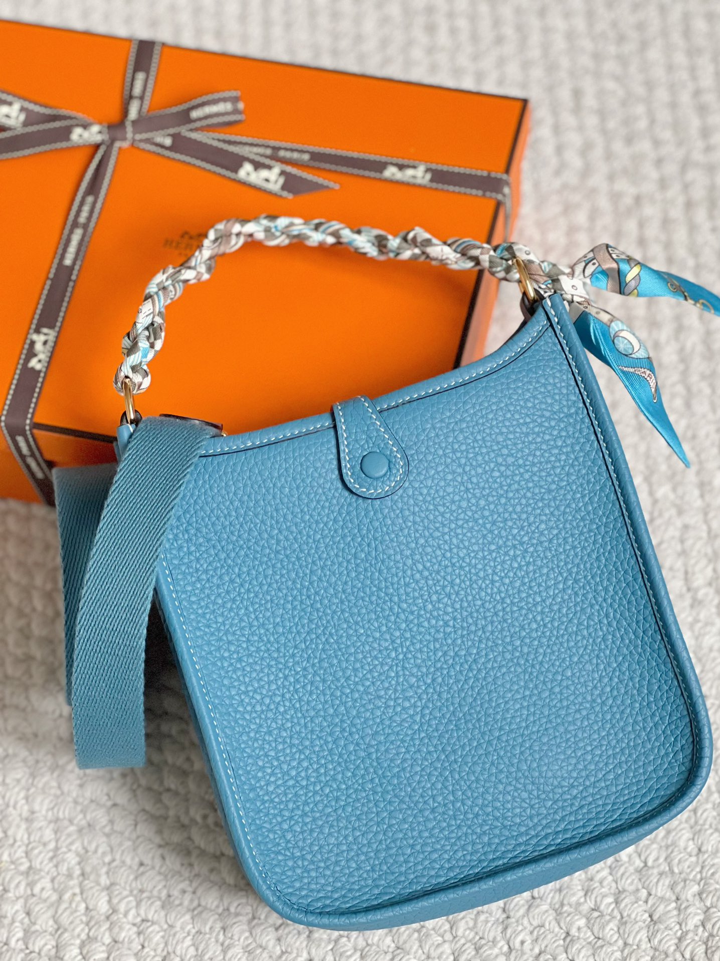 Hermes Evelyne 16 Amazone TPM Shoulder Bag In Blue Atoll Clemence Leather